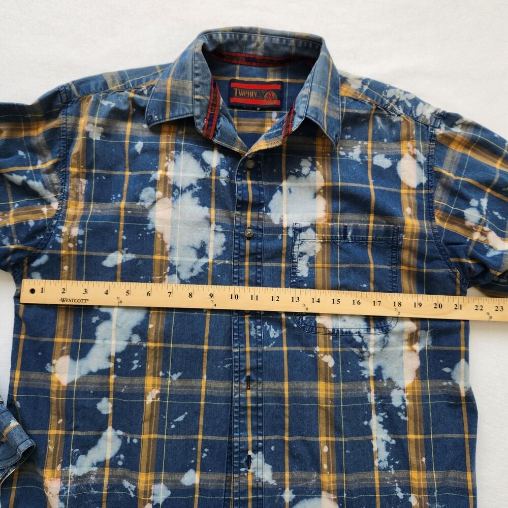 Upcycled Bleached Yellow Blue Plaid Button-Up Shirt Gypsy Soul Hippie Boho Cute - Picture 7 of 9